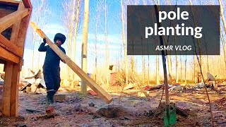 ASMR vlog : wooden house project | how to do wooden pole planting - do it alone