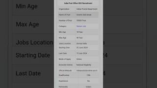 #cg #vacancy #update India Post Office #GDS Notification 2024 Over view #viralshorts #reels #shorts