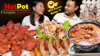 Eating Hot & Spicy Chicken Wings with Spicy Noodles & Octopus, Sea Food Mukbang Couple Edition😍