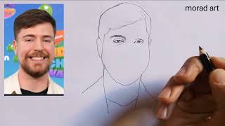 Drawing MrBeast's face with a pencil step by step (the most famous YouTubers in the world)