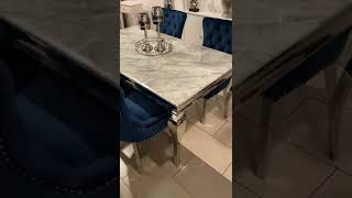 Home Luxe 1.6m Marble Top Dining Table with Louis style leg. On display with 4 x Aydin Chairs.