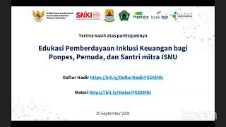 Edukasi Pemberdayaan Inklusi Keuangan bagi Ponpes, Pemuda, dan Santri mitra ISNU