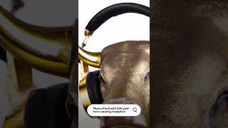 Asking AI to make studio photo of bull with 24k gold horns wearing headphones. #ai #art #short