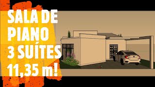 CASA COM 3 SUÍTES E SALA DE PIANO TÉRREA 11,35m DE FRENTE!