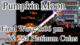 Terraria - Pumpkin Moon Final Wave at 8:06 pm, 255 Platinum Coins in a night (World Records)