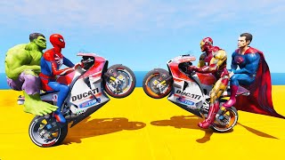 GTA V   Stunts & Ramps With Superheroes Driving Bing Motorcyle Track  GTAV Mods