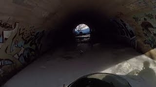 INDY 500 snowmobiling up creek- Tunnel, graffiti, and Twin Ponds