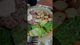 Fried tuna, roasted baby potatos and salad/food/ simple/ health/