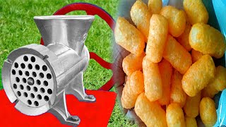 Experiment: Colorful Crispy chips VS Meat Grinder