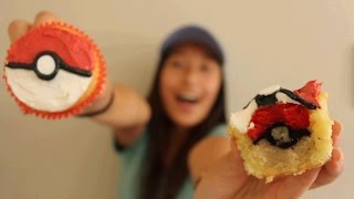 How To Make 3D Hidden Pokeball Cupcakes | sweetco0kiepie