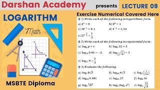 Logarithm Lecture 09 || MSBTE Diploma || 1st Sem || Basic Mathematics || by Darshan Academy