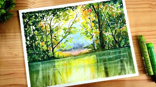 Oil Pastel Landscape Scenery Drawing Step by Step for Beginners