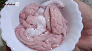 ஆட்டு மூளை மிளகு வறுவல்|Goat brain pepper fry in Tamil|How to clean goat brain in Tamil