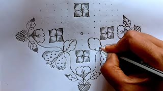 21*1 dots butterfly and flowers rangoli || seethakoka chilukala chukkala muggu || chukkala muggulu