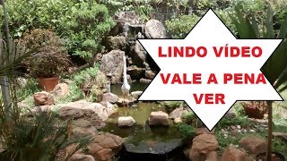 Jardim com cascata de pedra e um lindo lago artificial | Peixes Ornamentais | Mini Lago decorado