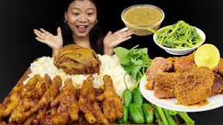 Eating Goat Innards & Spicy Chicken Feet Curry, Spicy Mutton Boti Curry With Rice, Nepali Mukbang