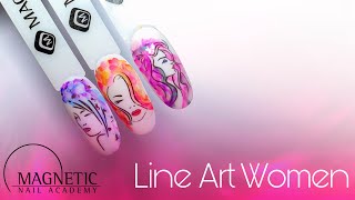 Line Art Women - salon design with stamping, Aqua Colours and Chameleon Flakes