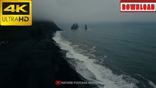 🎁4K Black volcanic beach in Iceland and troll toes rocks in the sea | DAILY NATURE FOOTAGE