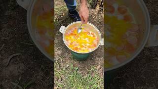 Sausage and eggs in #forest camping