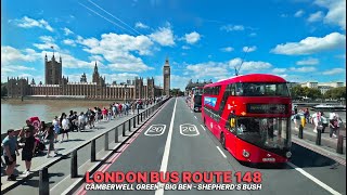 Sunny London Bus Ride: Bus Route 148 with Big Ben Views from Camberwell to White City 🌞🚌