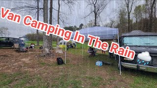 Van camping in the rain. Short overnight stay.