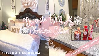 CHRISTMAS BEDROOM & BATHROOM DECORATE WITH ME 2021 | *Small Apartment Edition*