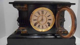 Antique E N Welch Adamantine Black Mantel Clock Cathedral Gong