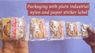 Packaging with plain industrial nylon and paper sticker label