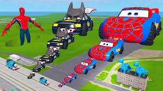 Big & Small SPIDERMAN McQueen vs Big & Small BATMAN McQueen VS Thomas the Train | BeamNG.Drive