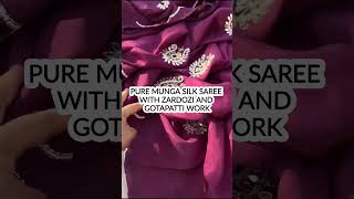 PURE MUNGA SILK SAREE WITH ZARDOZI AND GOTAPATTI WORK/FESTIVE AND PARTYWEAR/SOFT FABRIC#shortvideo