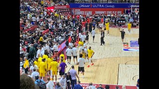 Los Angeles Lakers rookie Bronny James warms up before Lakers v Houston Rockets | 2024 summer league