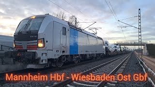 Führerstandsmitfahrt von Mannheim Hbf nach Wiesbaden Ost Gbf, mit dem Rheine Zug am Rhein