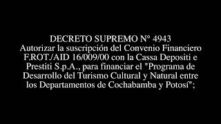 DECRETO SUPREMO N° 4943 - Autorizar la suscripción del Convenio Financiero F.ROT./AID 16/009/00