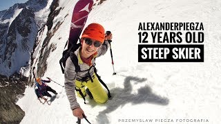 12 letni skialpinista Alexander Piegza zjeżdża na nartach z Pośredniej Grani - 23.03.2019