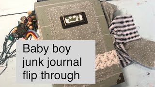 Baby boy handmade memory album //Baby boy junk journal flip through