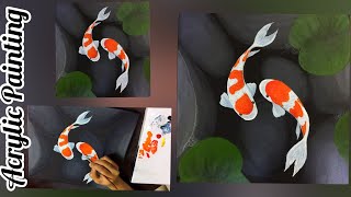 Easy Koi Fish  Acrylic Painting/ Acrylic Fish Pond Painting On Canvas /Amrush Art Gallery