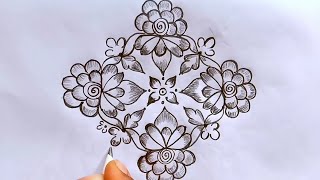 7 dots 3 lines*3 easy flowers rangoli design || simple chukkala muggulu