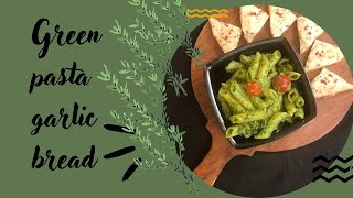 GREEN PASTA | GARLIC BREAD | CREAMY PESTO PASTA | MANVAS