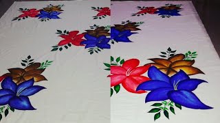 Fabric painting on bedsheet design// Fabric pillow cover...