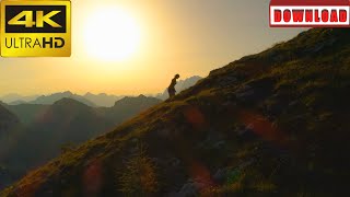 🎁4K Aerial silhouette contour of young woman walking up mountain | DAILY NATURE FOOTAGE