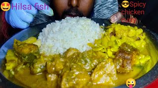 ASMR SPICY🍗CHICKEN CURRY, GURUJALI & HILSA FISH, VEGETABLE CURRY