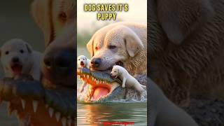 Mother Dog saves it’s two puppies from crocodile  #shorts