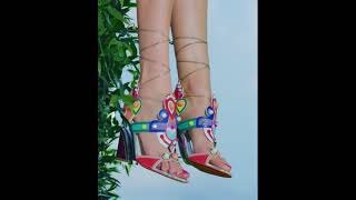 Christian Louboutin Papagaya Levita Multicolor Ankle-Wrap Wedge Sandals