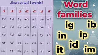 Short vowel i words. word families ip, id ig, im, in, ip, it