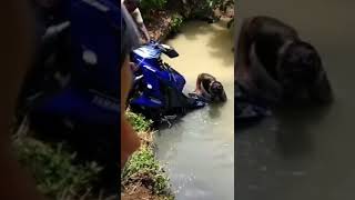 Yamaha R15 in pond water after crash #shorts