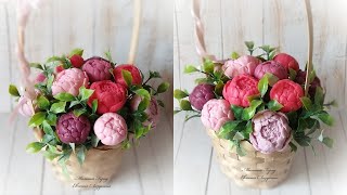 МК Корзина с пионами, мыльные цветы, мыльный букет, букет из мыла, bouquet of soap, soap flowers