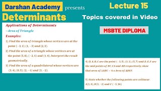 Determinants Lecture 15 || MSBTE Diploma || 1st Sem || Basic Mathematics || by Darshan Academy