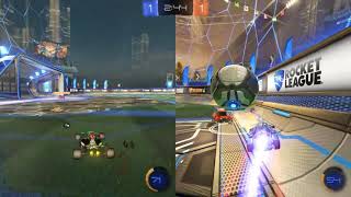 Random goal in rocket league splitscreen.