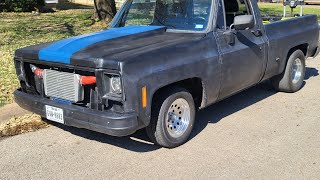 Junkyard build 78 C10 Squarebody LS Turbo first low boost test drive