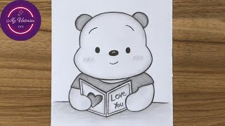 How to draw teddy bear ||How to draw a cute teddy bear reading a book ||Teddy bear drawing #sketch